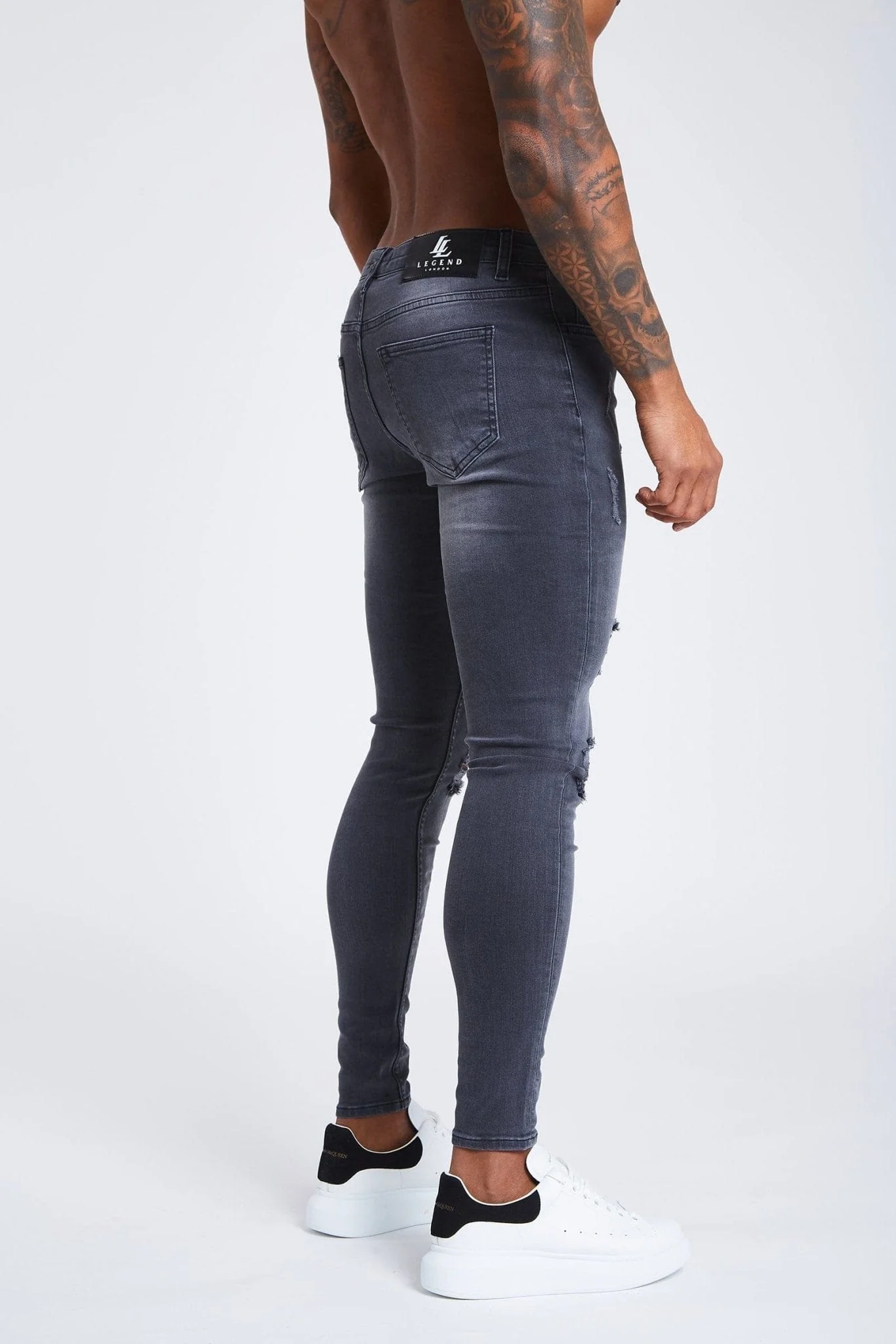 SKINNY FIT JEANS RIPPED & REPAIRED - LIGHT GREY - Image 4