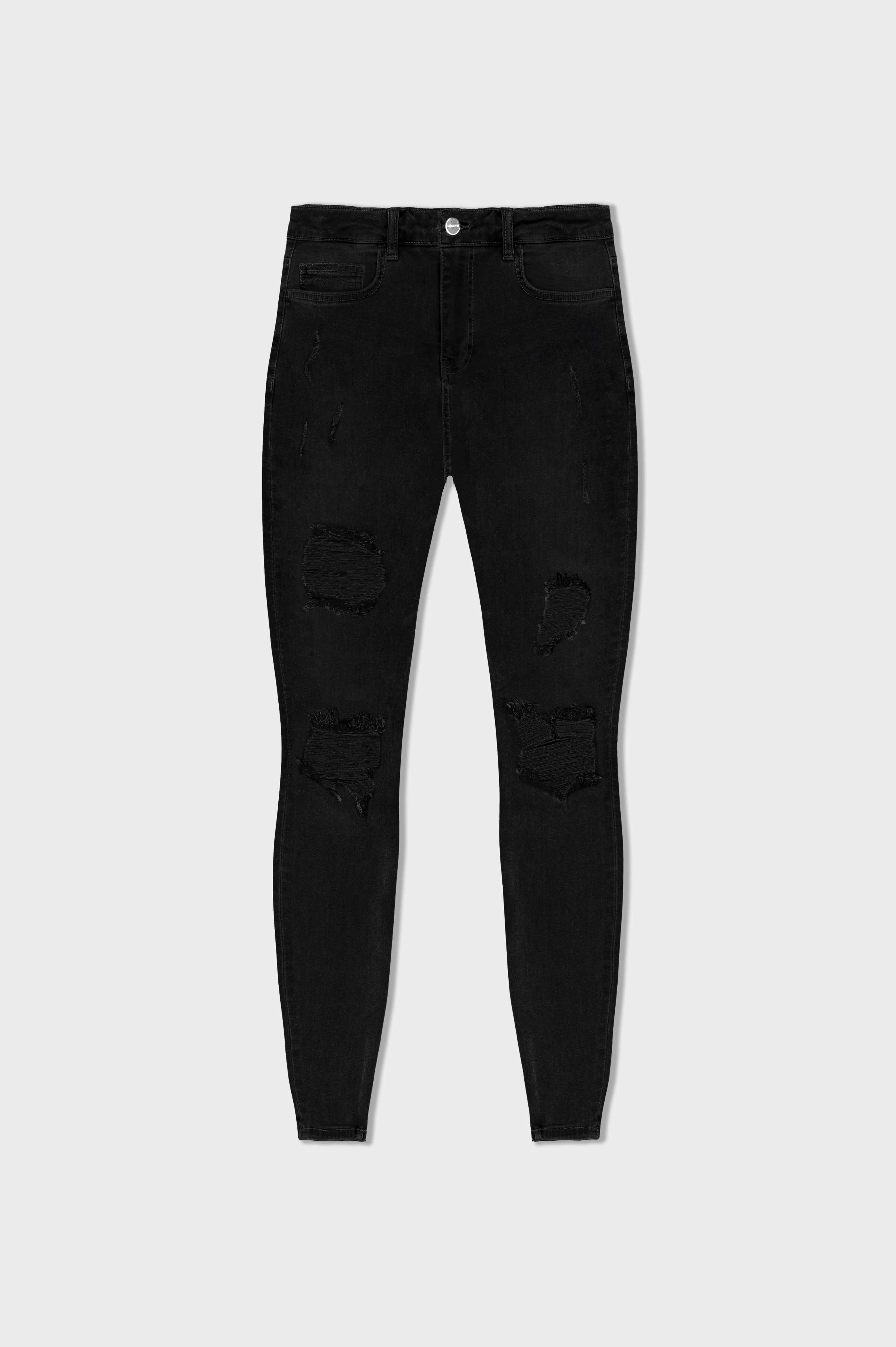 SKINNY FIT JEANS RIPPED & REPAIRED - BLACK - Image 7