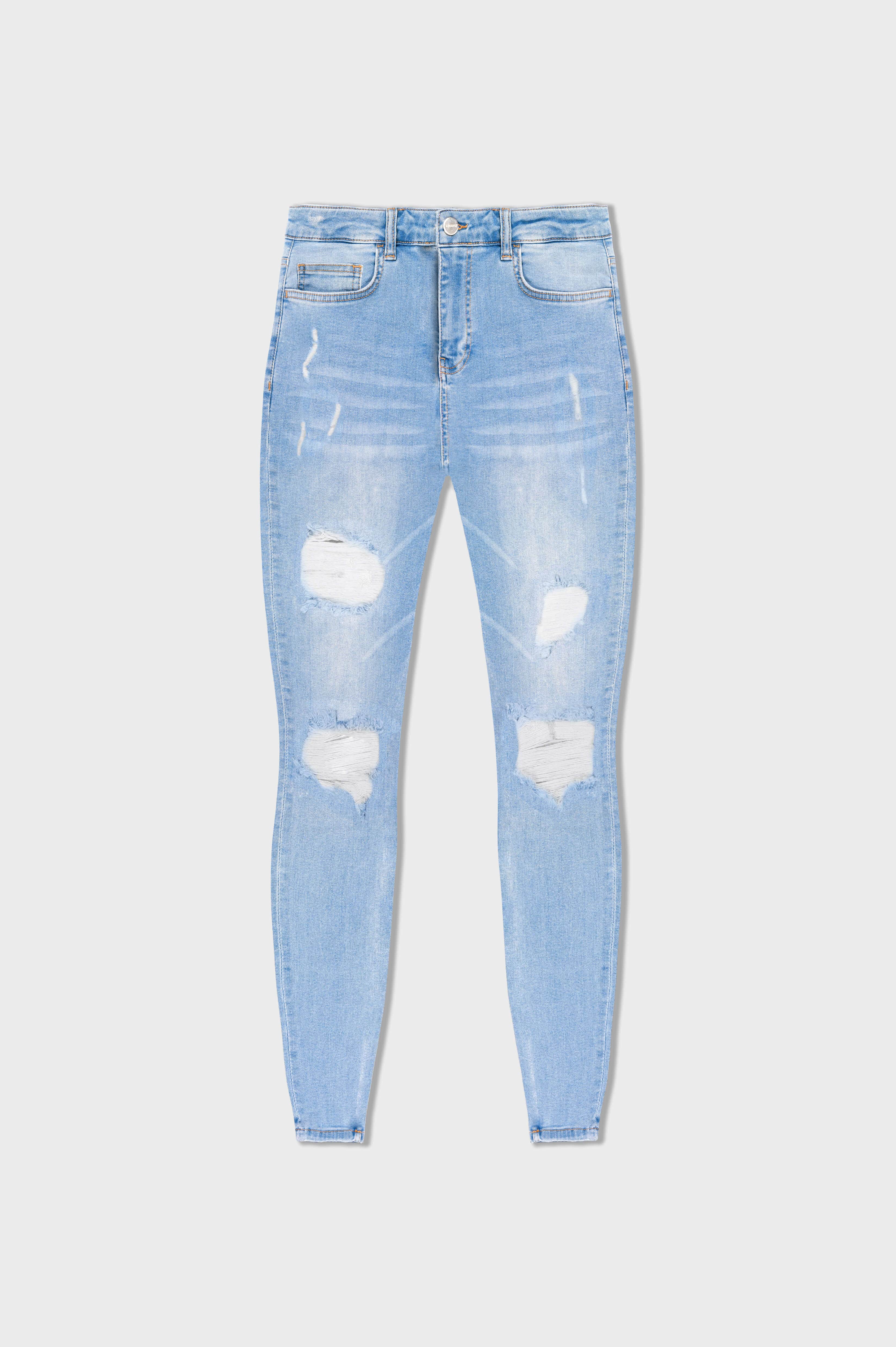 SKINNY FIT JEANS RIPPED AND REPAIRED - LIGHT BLUE - Image 6