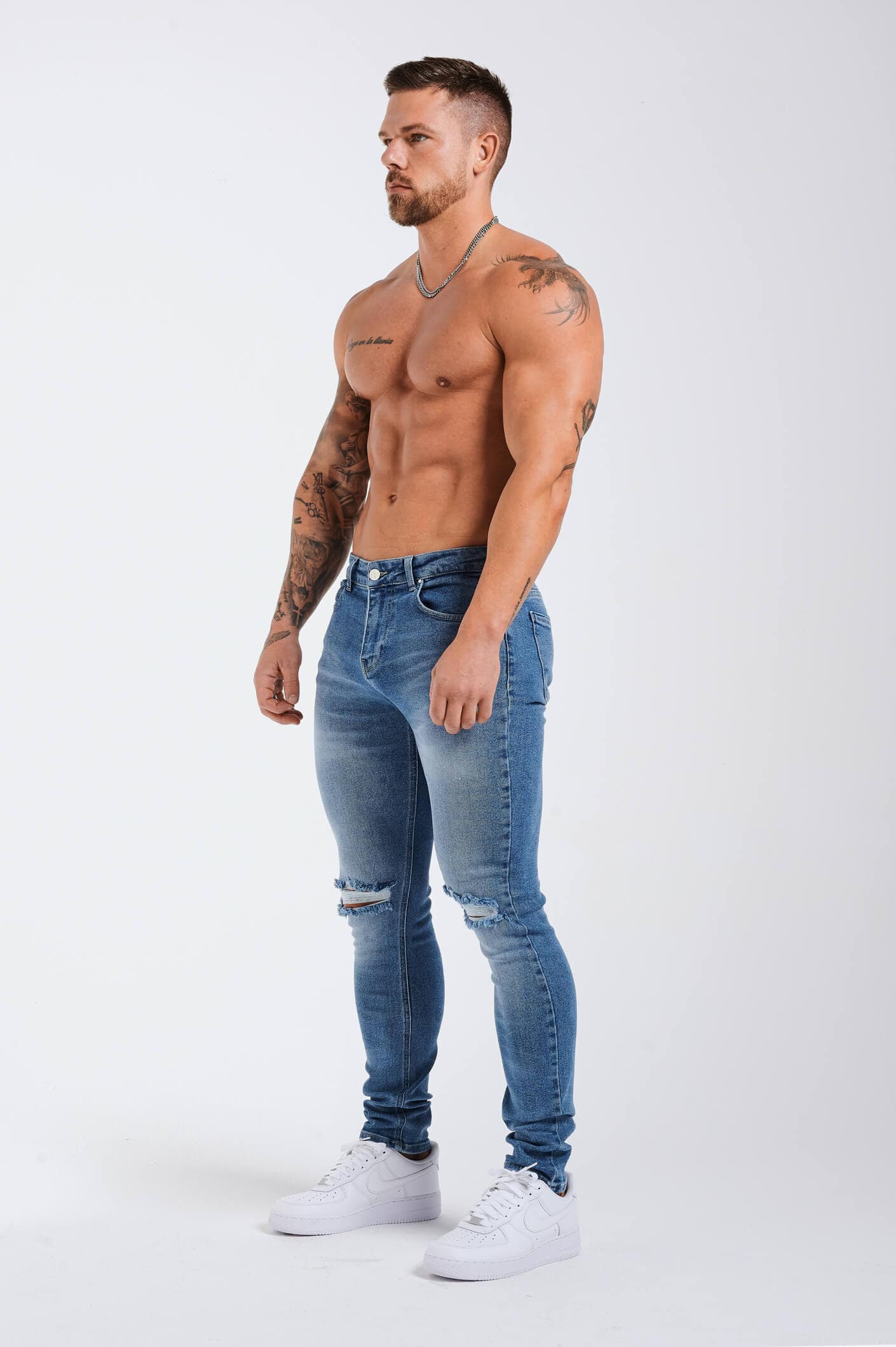 SLIM FIT JEANS 2.0 ESSENTIAL RIPPED - BLUE WASH - Image 4
