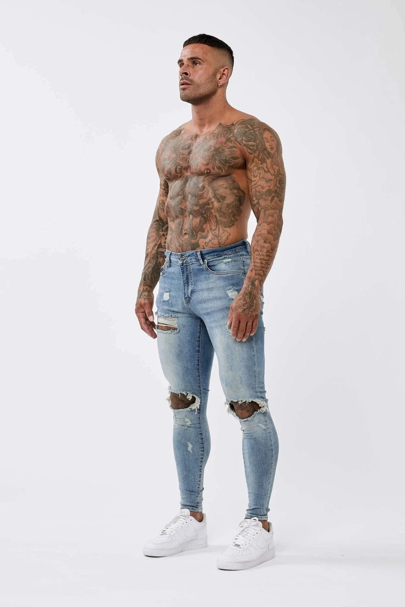 SKINNY FIT JEANS RIPPED & REPAIRED - STRONG WASHED DARK BLUE - Image 5